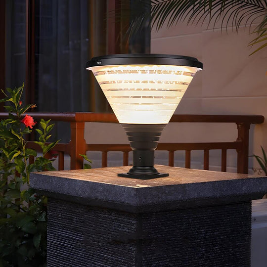 18.9-Inch Black Round Solar Pier Mount Post Light