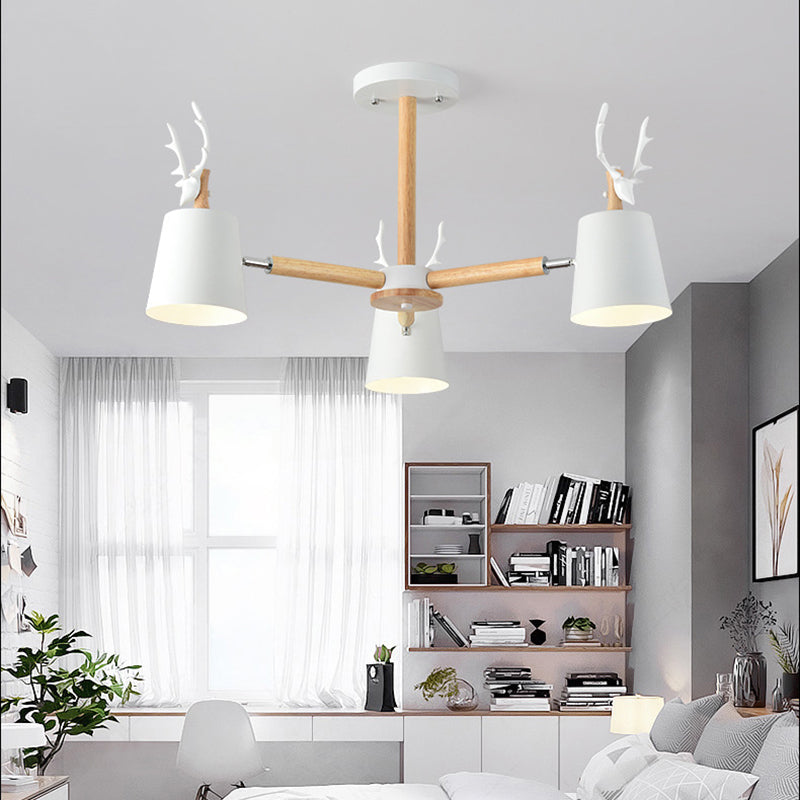 Kindergarten Animal Chandelier: Trapezoid Shade with Antlers, Metal Hanging Light