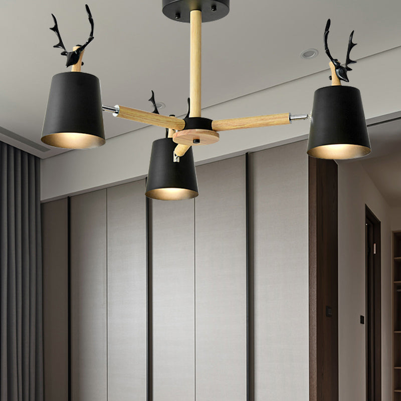 Kindergarten Animal Chandelier: Trapezoid Shade with Antlers, Metal Hanging Light