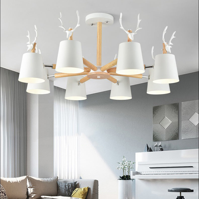 Kindergarten Animal Chandelier: Trapezoid Shade with Antlers, Metal Hanging Light