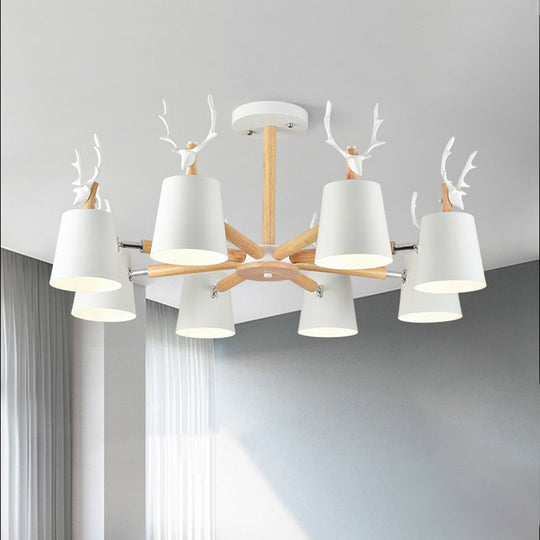 Kindergarten Animal Chandelier: Trapezoid Shade with Antlers, Metal Hanging Light