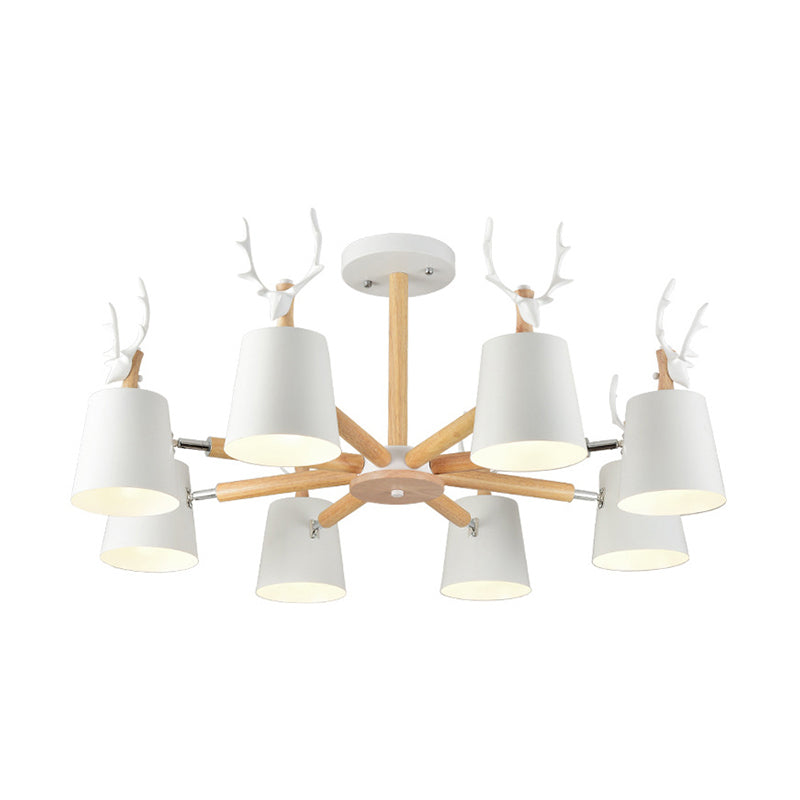 Kindergarten Animal Chandelier: Trapezoid Shade with Antlers, Metal Hanging Light