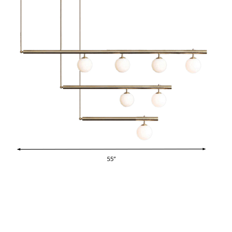 Modern Brass Pendant Light with Orbit Shade: Linear Office Chandelier (3/6/7 Lights)