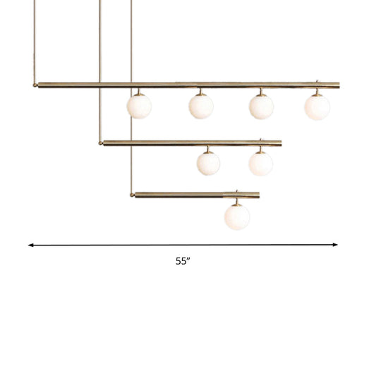 Modern Brass Pendant Light with Orbit Shade: Linear Office Chandelier (3/6/7 Lights)