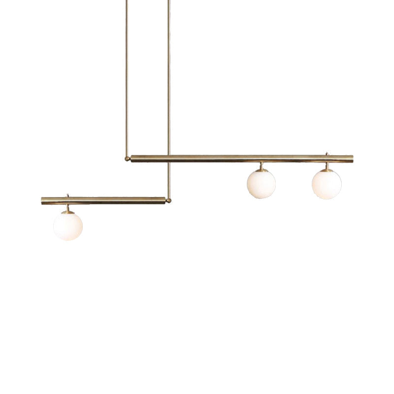 Modern Brass Pendant Light with Orbit Shade: Linear Office Chandelier (3/6/7 Lights)