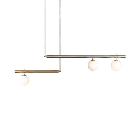 Modern Brass Pendant Light with Orbit Shade: Linear Office Chandelier (3/6/7 Lights)
