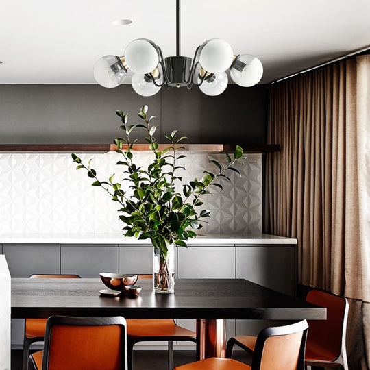 Modern Black Multi-Head Glass and Metal Chandelier - Stylish Pendant Light for Study Room or Kitchen