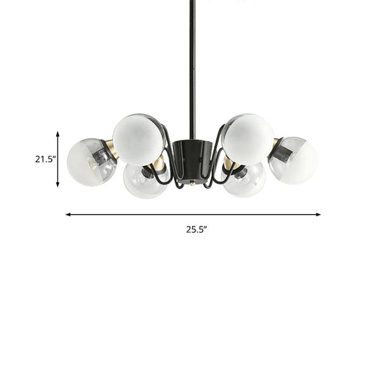Modern Black Multi-Head Glass and Metal Chandelier - Stylish Pendant Light for Study Room or Kitchen