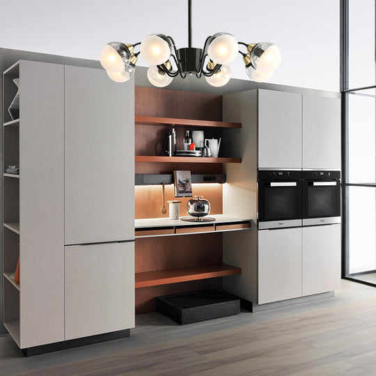 Modern Black Multi-Head Glass and Metal Chandelier - Stylish Pendant Light for Study Room or Kitchen