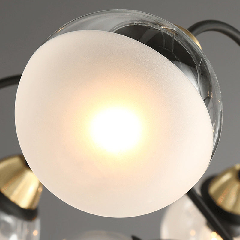 Modern Black Multi-Head Glass and Metal Chandelier - Stylish Pendant Light for Study Room or Kitchen