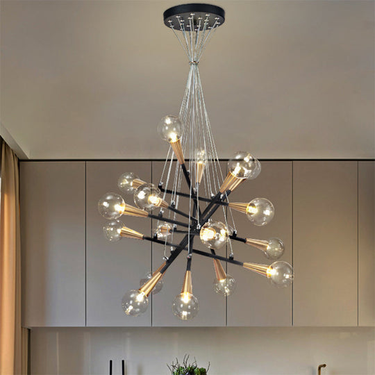 Modern Black Metal Stacked Linear Chandelier Pendant Lamp - 18 Lights for Restaurant Kitchen
