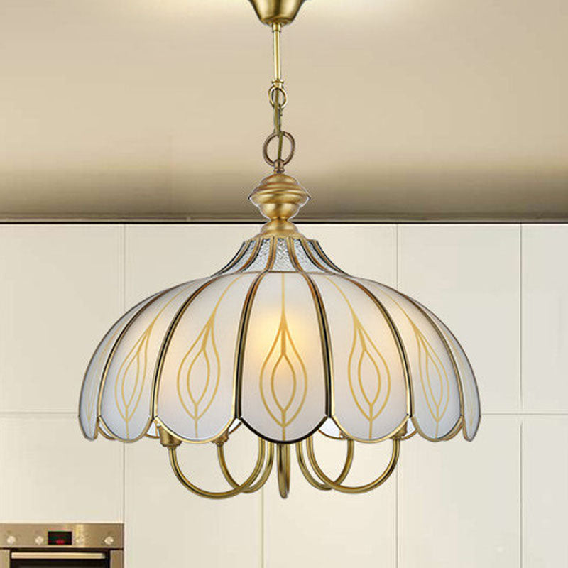 White Glass Scalloped Chandelier - Colonialist 3/4/5 Light Fixture for Dining Room Ceiling Pendant