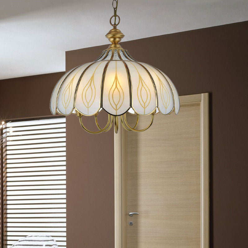 White Glass Scalloped Chandelier - Colonialist 3/4/5 Light Fixture for Dining Room Ceiling Pendant