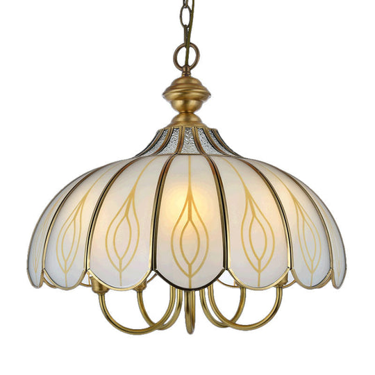 White Glass Scalloped Chandelier - Colonialist 3/4/5 Light Fixture for Dining Room Ceiling Pendant