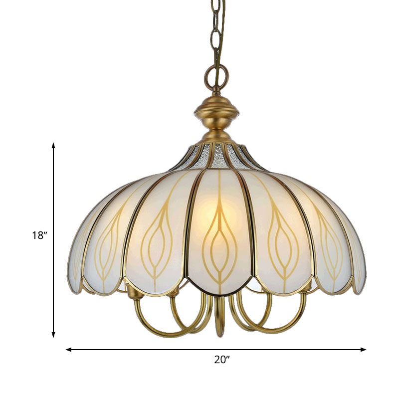 White Glass Scalloped Chandelier - Colonialist 3/4/5 Light Fixture for Dining Room Ceiling Pendant