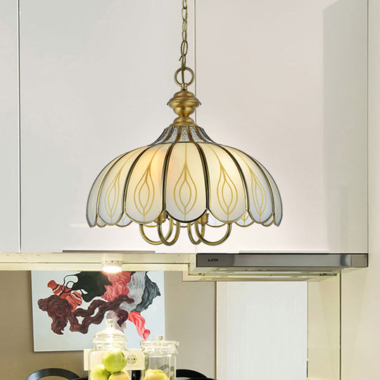 White Glass Scalloped Chandelier - Colonialist 3/4/5 Light Fixture for Dining Room Ceiling Pendant
