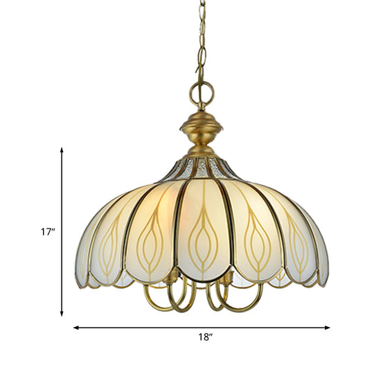 White Glass Scalloped Chandelier - Colonialist 3/4/5 Light Fixture for Dining Room Ceiling Pendant