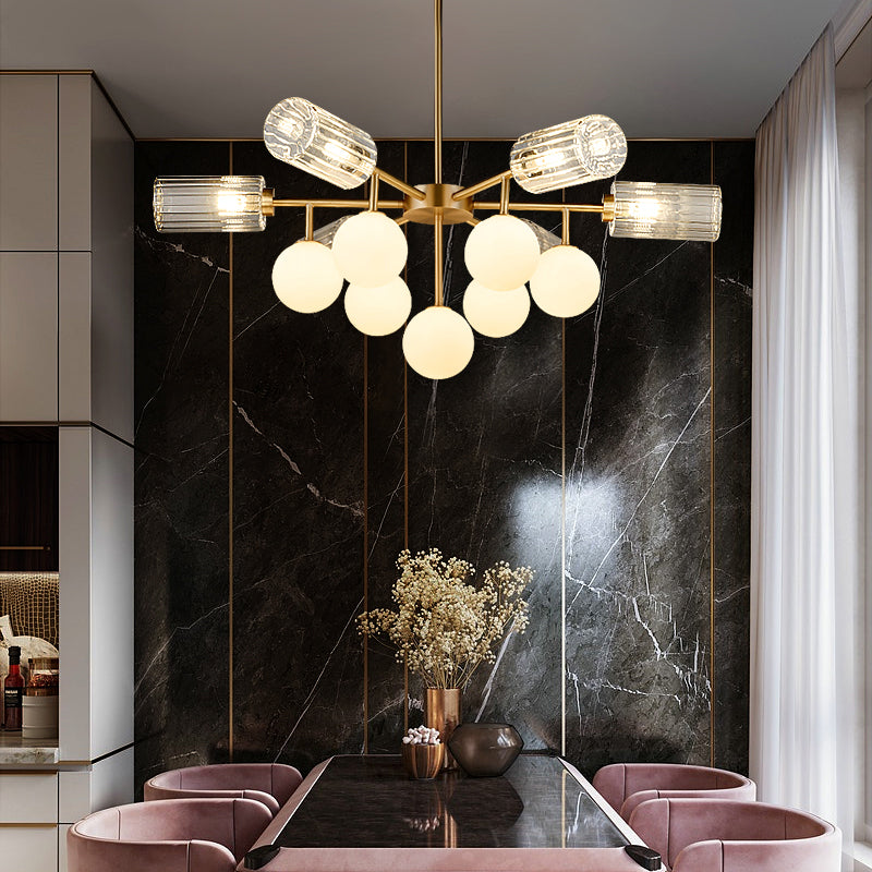 Elegant Brass Chandelier Light - Hanging G4 & G9 Glass - 13 Lights - Living Room Lighting