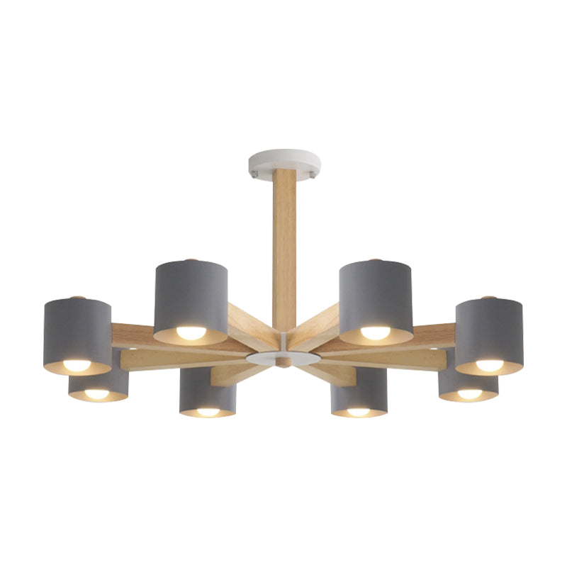 Modern Wood Cylindrical Kid's Bedroom Pendant Light with Shade - Ceiling Chandelier