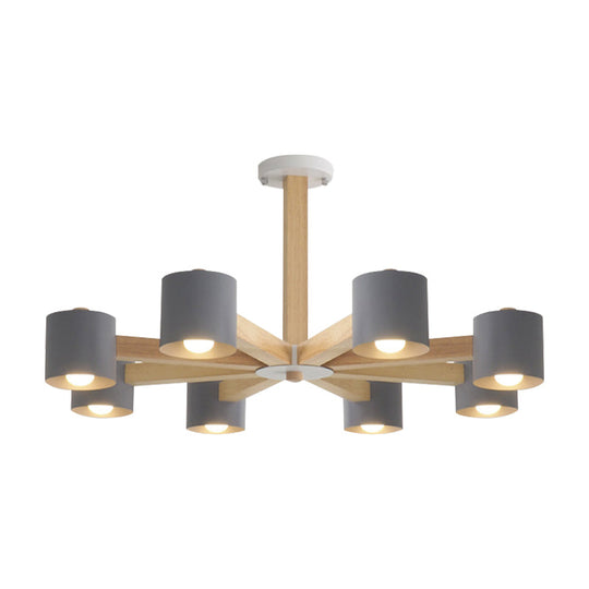 Modern Wood Cylindrical Kid's Bedroom Pendant Light with Shade - Ceiling Chandelier