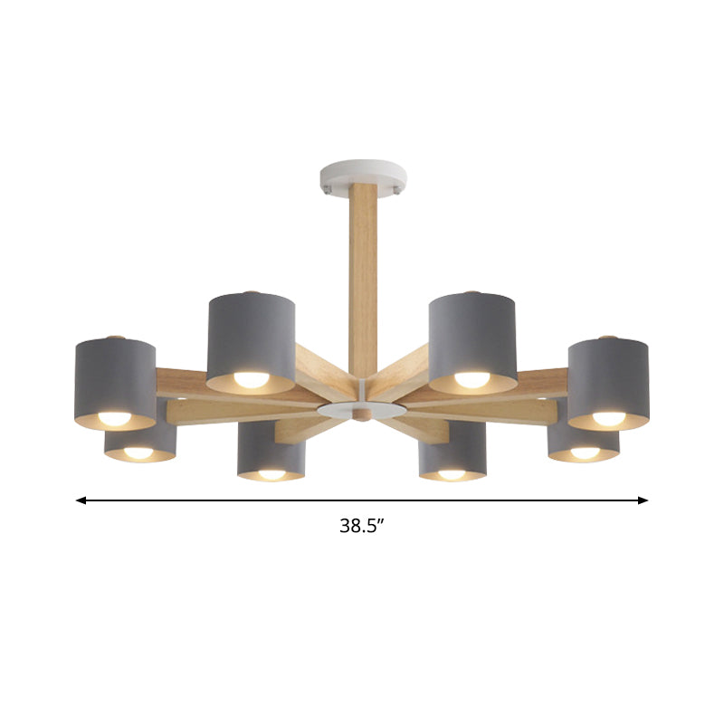 Modern Wood Cylindrical Kid's Bedroom Pendant Light with Shade - Ceiling Chandelier