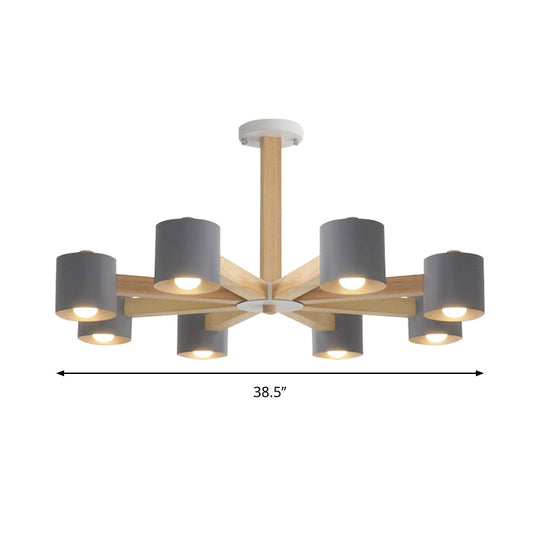 Modern Wood Cylindrical Kid's Bedroom Pendant Light with Shade - Ceiling Chandelier