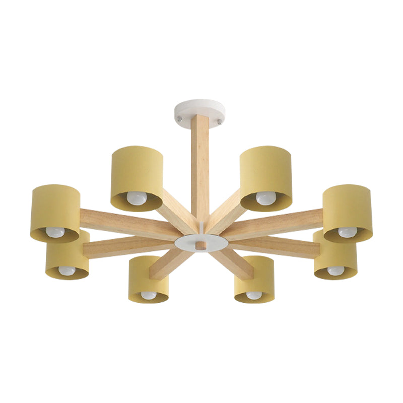 Modern Wood Cylindrical Kid's Bedroom Pendant Light with Shade - Ceiling Chandelier