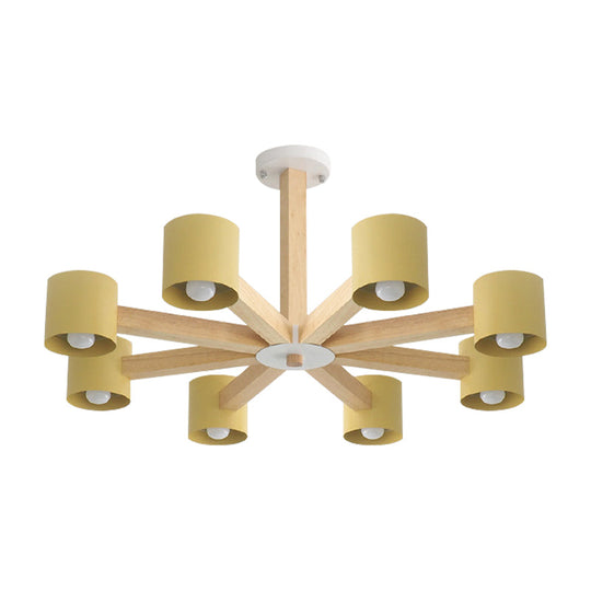 Modern Wood Cylindrical Kid's Bedroom Pendant Light with Shade - Ceiling Chandelier