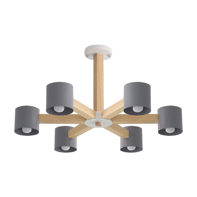 Modern Wood Cylindrical Kid's Bedroom Pendant Light with Shade - Ceiling Chandelier