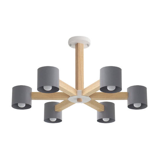 Modern Wood Cylindrical Kid's Bedroom Pendant Light with Shade - Ceiling Chandelier