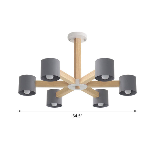 Modern Wood Cylindrical Kid's Bedroom Pendant Light with Shade - Ceiling Chandelier