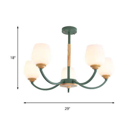 Macaron Loft Bud Shade Chandelier Light - Milk Glass Pendant for Child Bedroom in Green/Grey/Pink/White