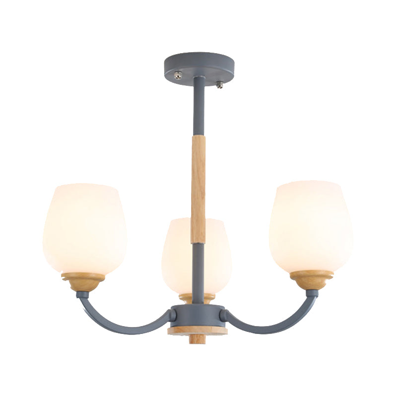 Macaron Loft Bud Shade Chandelier Light - Milk Glass Pendant for Child Bedroom in Green/Grey/Pink/White