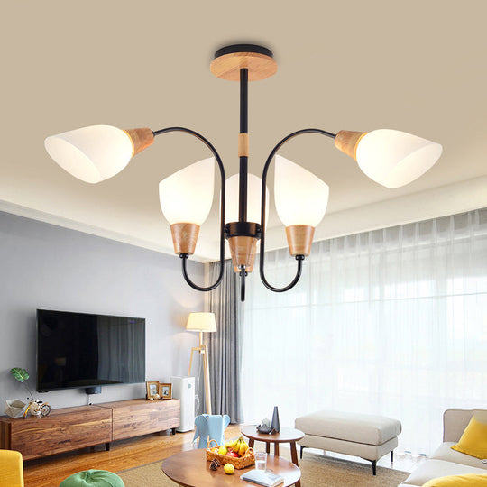 Contemporary Frosted Glass Chandelier - Modern White Bud Shape Suspended Light for Living Room and Kitchen