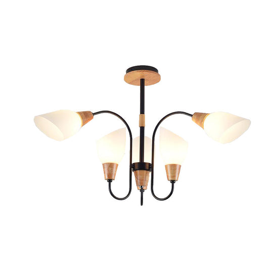 Contemporary Frosted Glass Chandelier - Modern White Bud Shape Suspended Light for Living Room and Kitchen