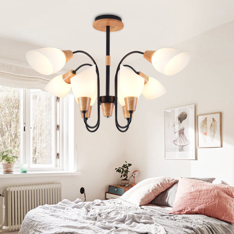 Contemporary Frosted Glass Chandelier - Modern White Bud Shape Suspended Light for Living Room and Kitchen