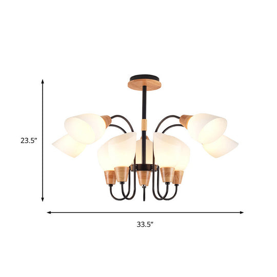 Contemporary Frosted Glass Chandelier - Modern White Bud Shape Suspended Light for Living Room and Kitchen