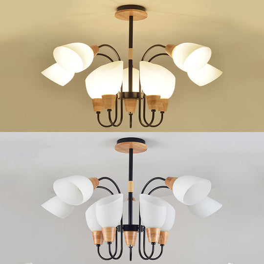 Contemporary Frosted Glass Chandelier - Modern White Bud Shape Suspended Light for Living Room and Kitchen