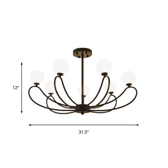 Contemporary Black Curved Arm Chandelier with Orbit Shade - 8 Light Metal Pendant