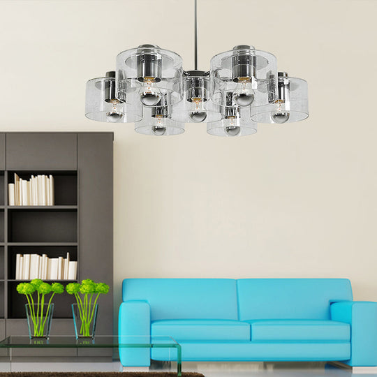 Simple Chrome E27 Chandelier with Clear Glass: Study Room Pendant Lighting (7 Heads)
