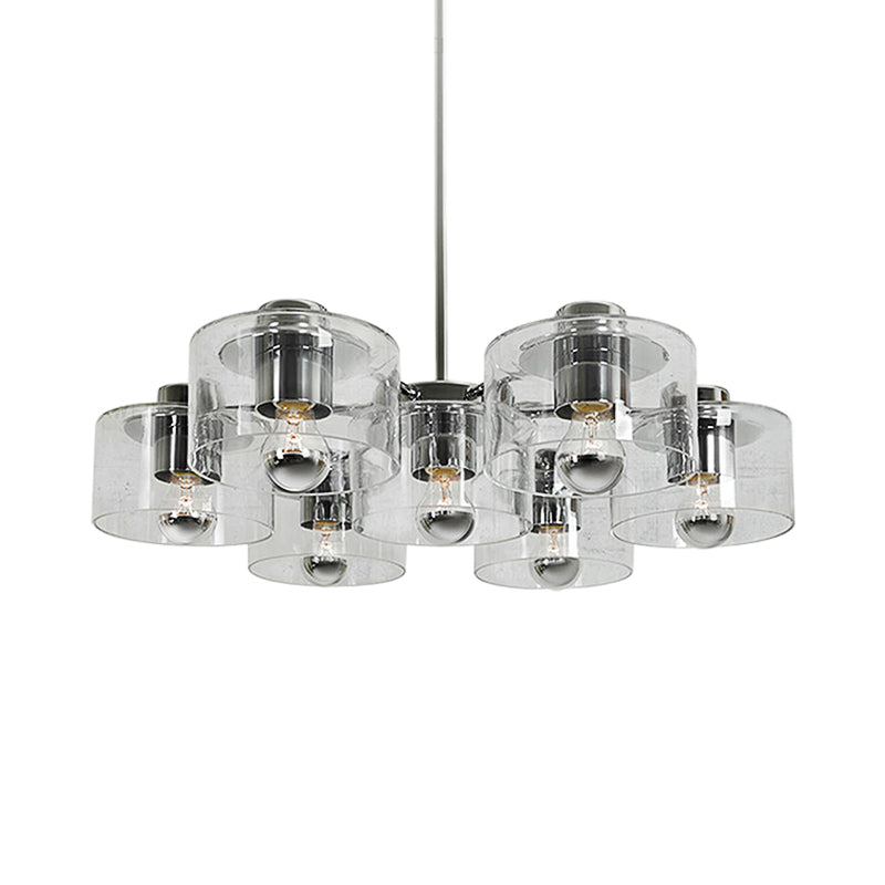 Simple Chrome E27 Chandelier with Clear Glass: Study Room Pendant Lighting (7 Heads)