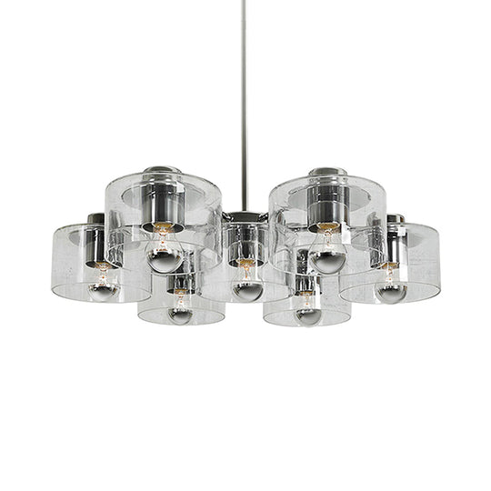 Simple Chrome E27 Chandelier with Clear Glass: Study Room Pendant Lighting (7 Heads)