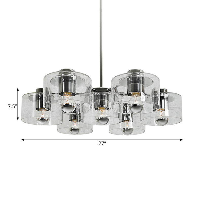 Simple Chrome E27 Chandelier with Clear Glass: Study Room Pendant Lighting (7 Heads)