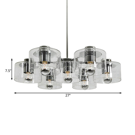 Simple Chrome E27 Chandelier with Clear Glass: Study Room Pendant Lighting (7 Heads)
