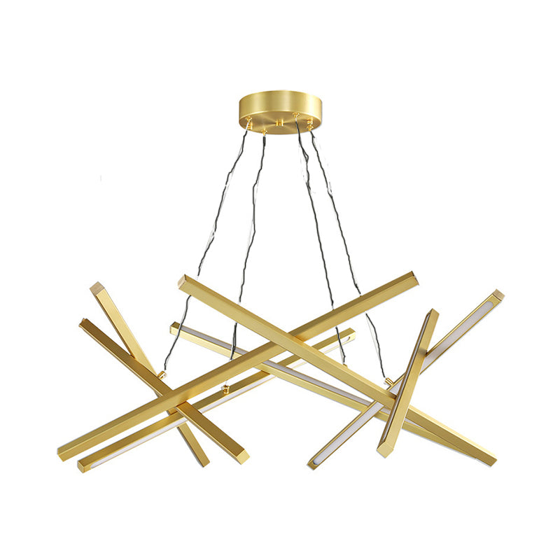 Modern Acrylic Crossed Chandelier LED Pendant, Black/Gold Ceiling Lamp, Available in 25.5"/33.5" Width