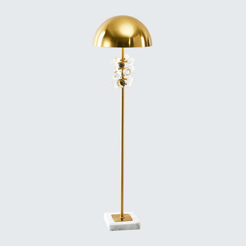 Modern Gold Floor Lamp with Metallic Domed Shape and Crystal Drip Accents