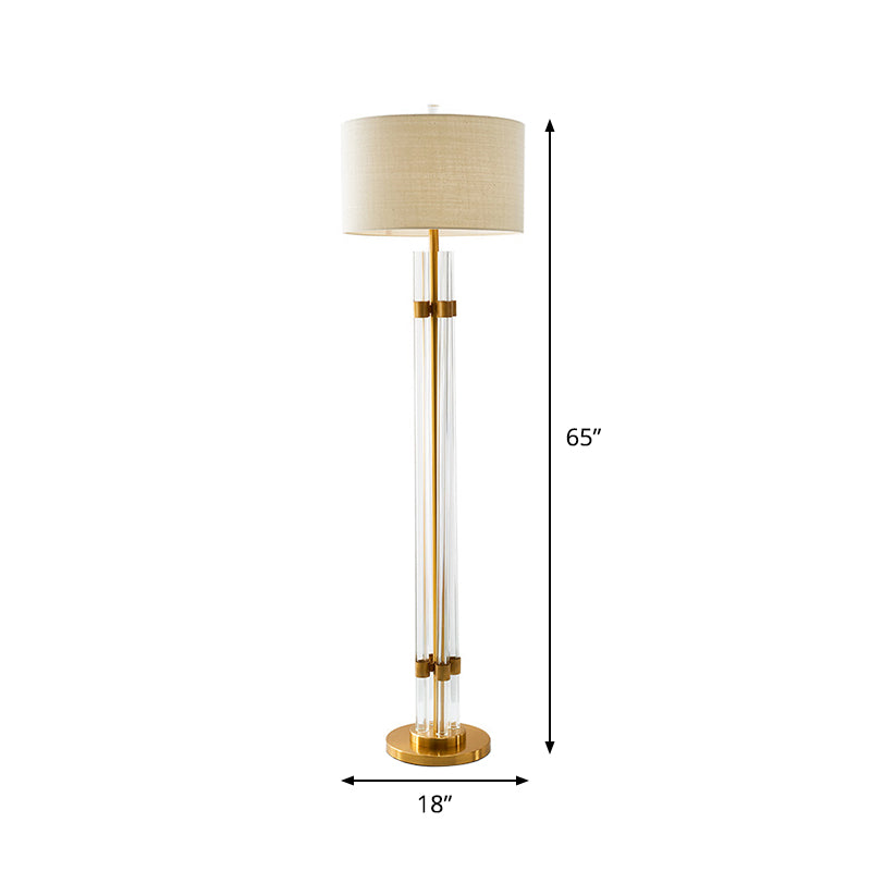 Nordic Crystal Floor Lamp with LED Beige Lighting and Drum Fabric Shade