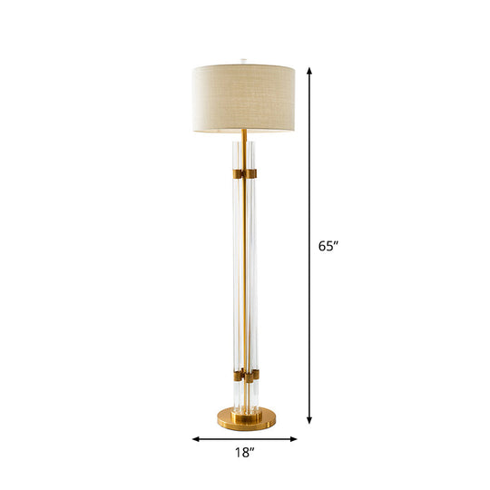 Nordic Crystal Floor Lamp with LED Beige Lighting and Drum Fabric Shade