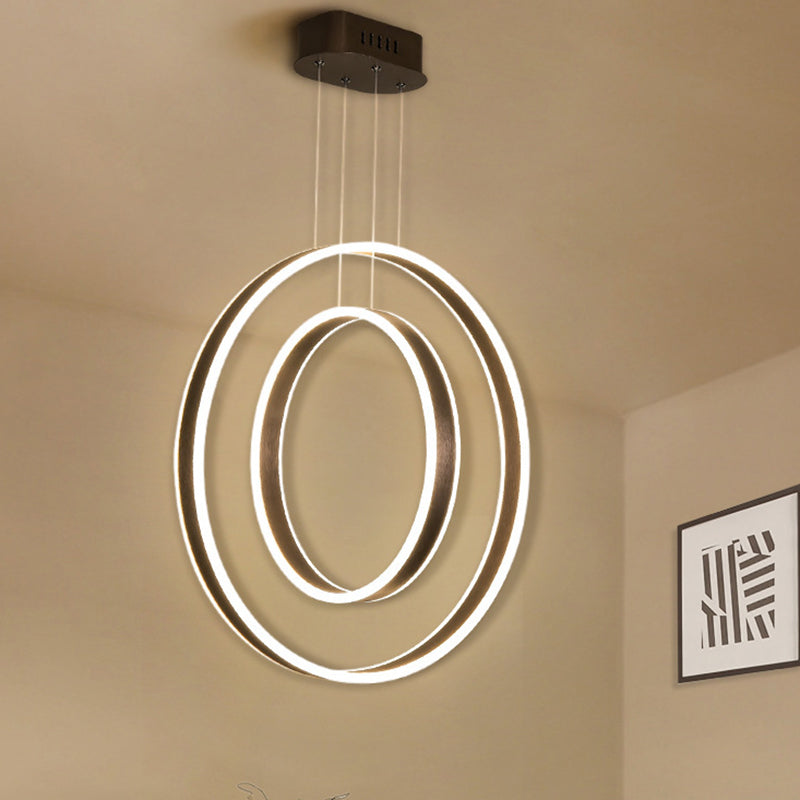Sleek Dual Circle Pendulum LED Pendant Light for Dining Room - Brown + Warm/White/Natural Light