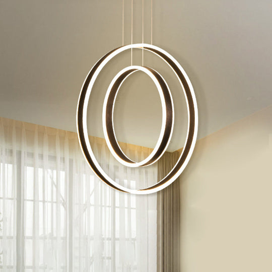 Sleek Dual Circle Pendulum LED Pendant Light for Dining Room - Brown + Warm/White/Natural Light